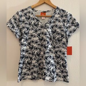 Navy Floral V-Neck Short Sleeve Top